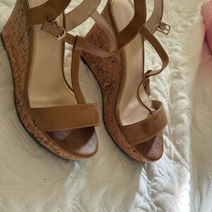 Wedge Sandals for Women - Tan Cork Platform